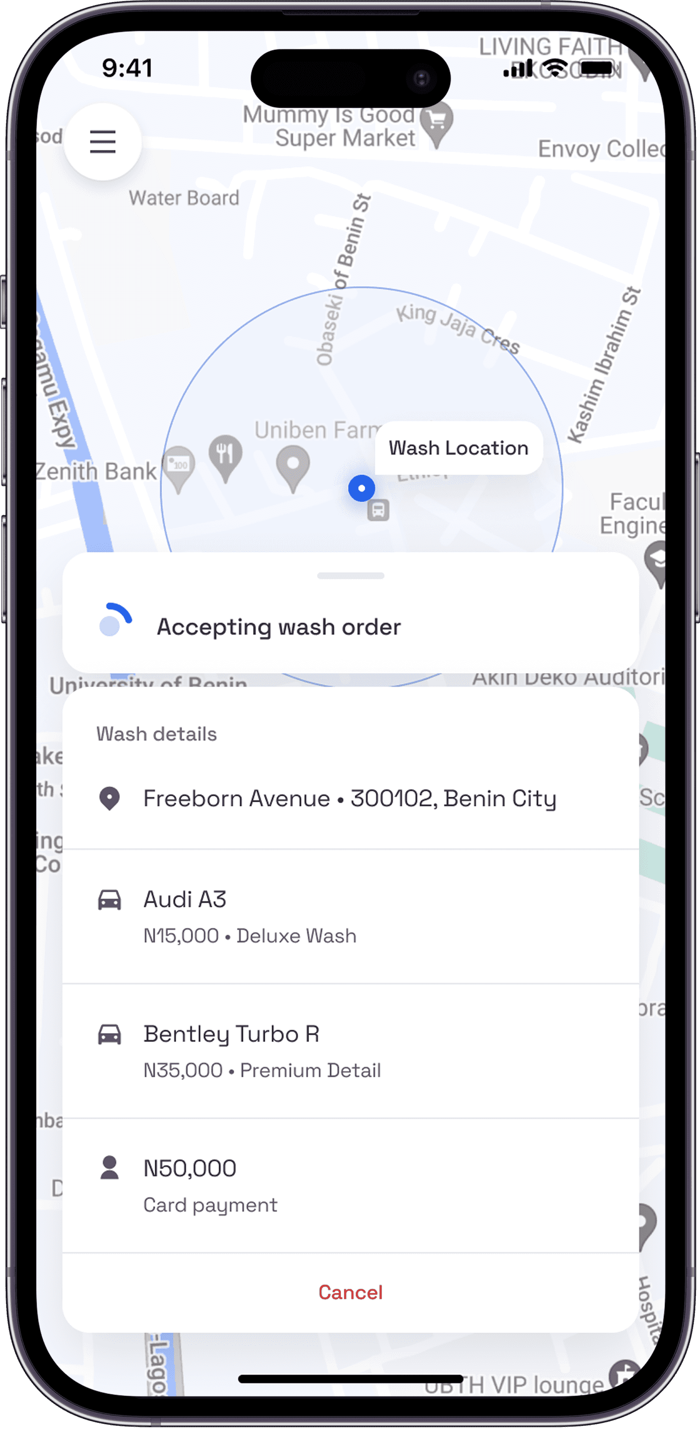 Washy App for Washers - Accepting an order