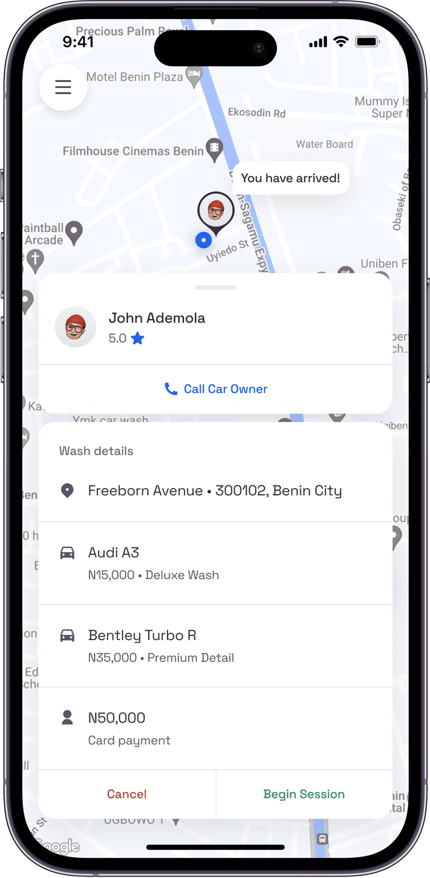 Washy App for Washers - Washer arrival