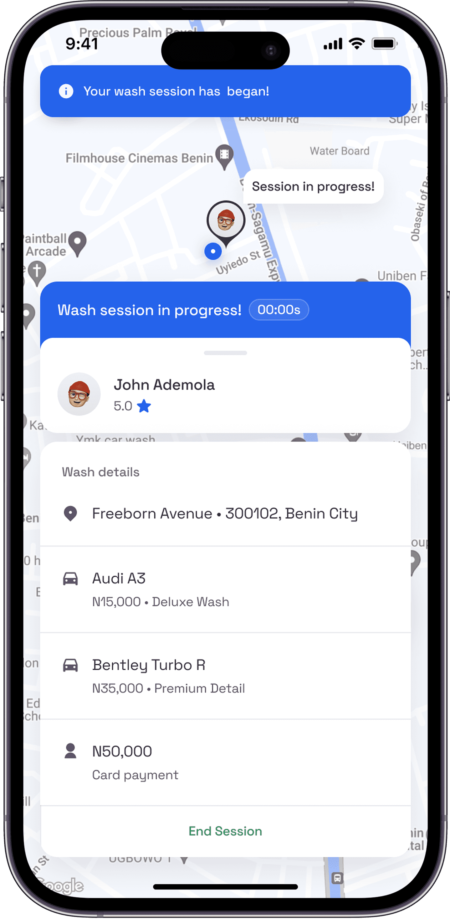 Washy App for Washers - Washing session start