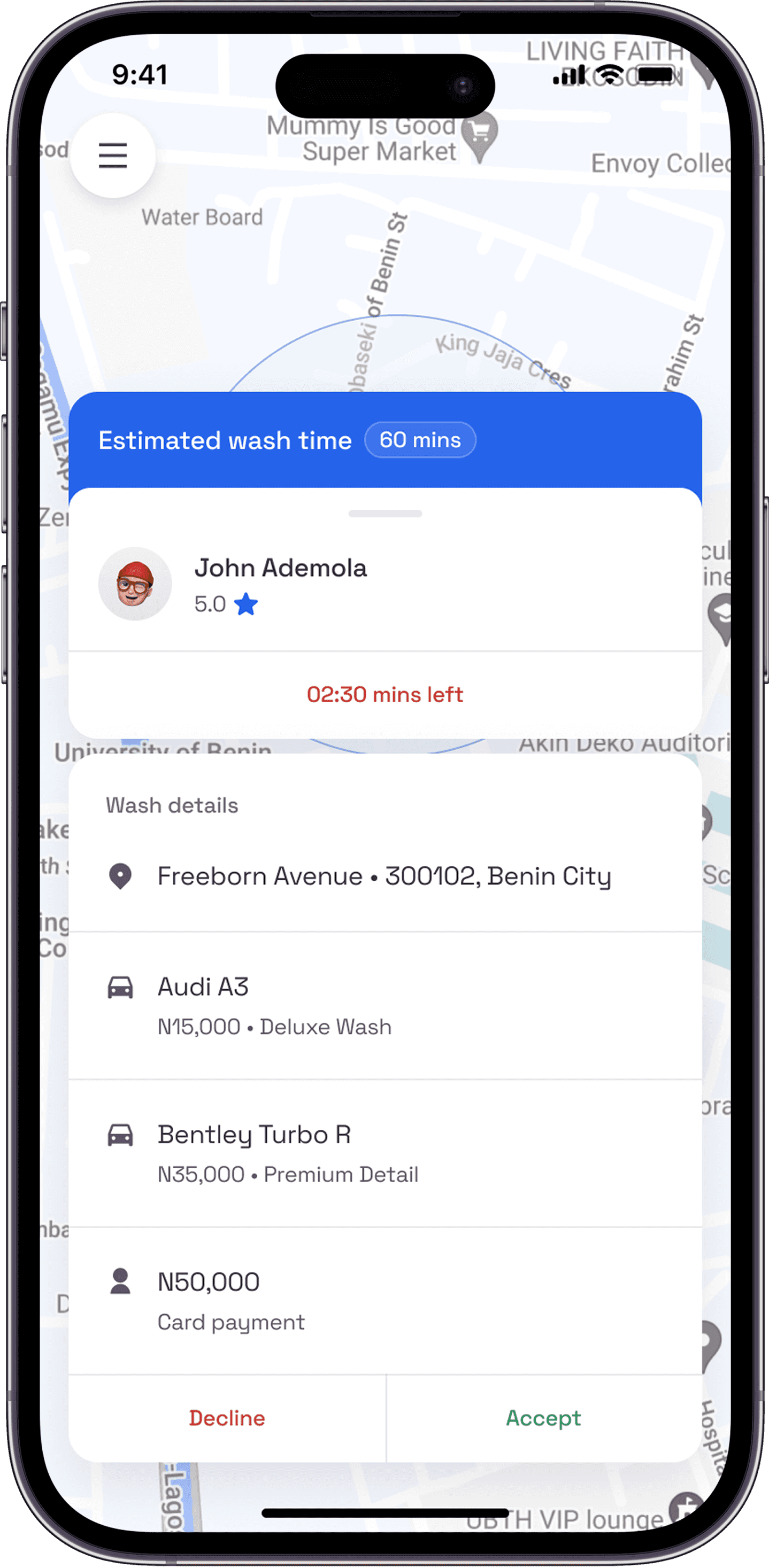 Washy App for washers - new order
